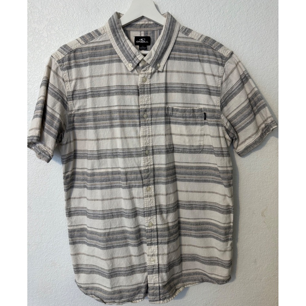 ONeill Striped Shirt Button Up Short Sleeve Casual‎ Top Mens Size L
